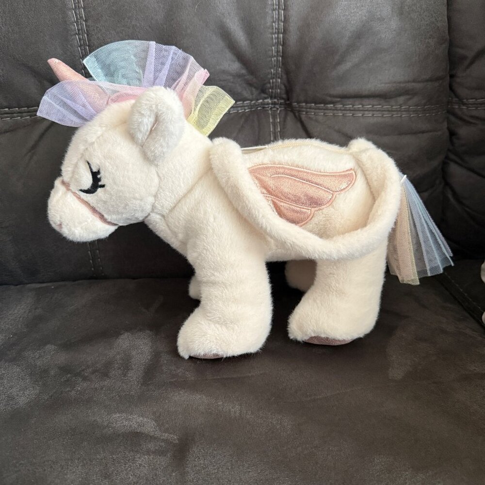 Plush Unicorn Backpack With Rainbow Mane & Glittery Wings For Kids